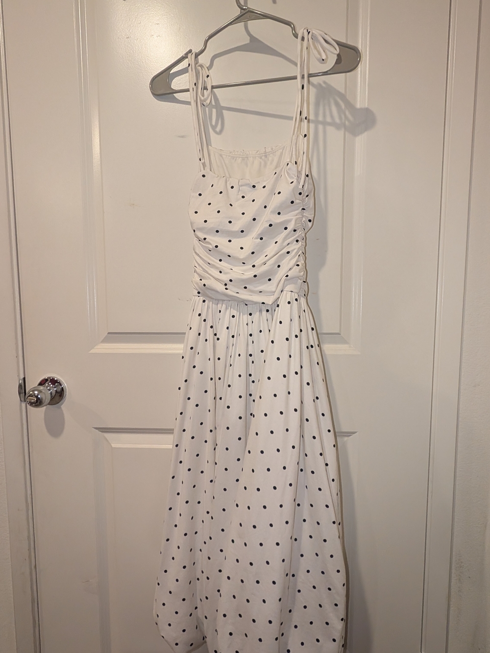 Polka Dot White Maxi Dress Black Women's Strap - Picture 2 of 3